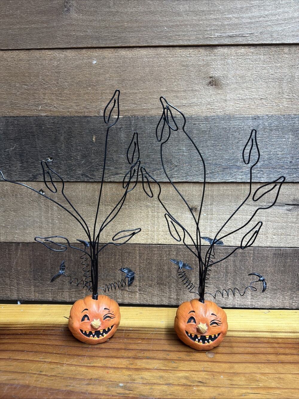 Grinning Candy Corn Smile Pumpkin Picture Holder Ornament Holder Set Of 2